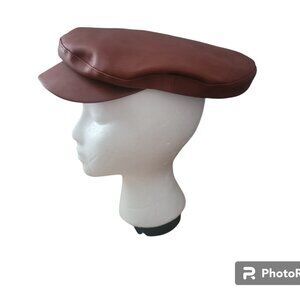 Faux Leather Newsboy Cap or Fiddler Cap Femsee Paris Brown Sloped